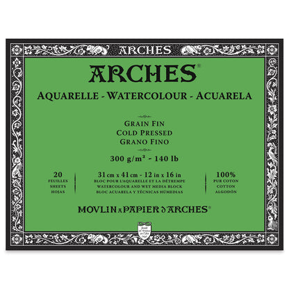 Arches Aquarelle Watercolor Block - Cold Press - 300 gsm - 20 sheets - 12 x 16 inches by Arches - K. A. Artist Shop