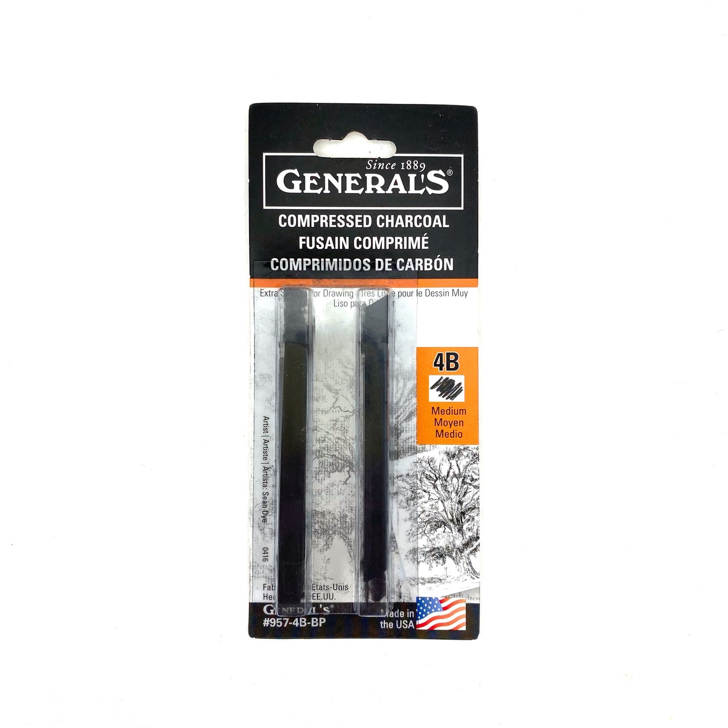 General Pencil 957ABP Compressed Charcoal Sticks 4/Pkg-Black - Soft  Assorted