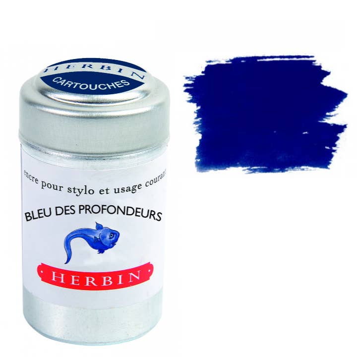 Herbin Fountain Pen Ink Cartridges - Tin of 6 - Bleu des Profondeurs (Deep Sea Blue) by Herbin - K. A. Artist Shop