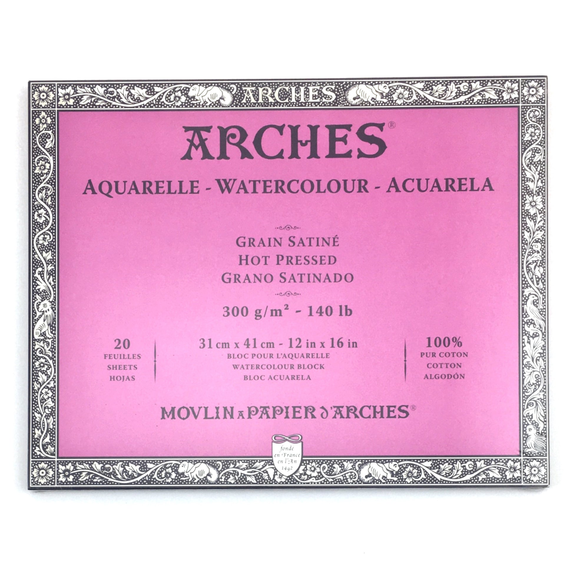 Arches Aquarelle Watercolor Block - Hot Press - 300 gsm - 12 x 16 inches by Arches - K. A. Artist Shop