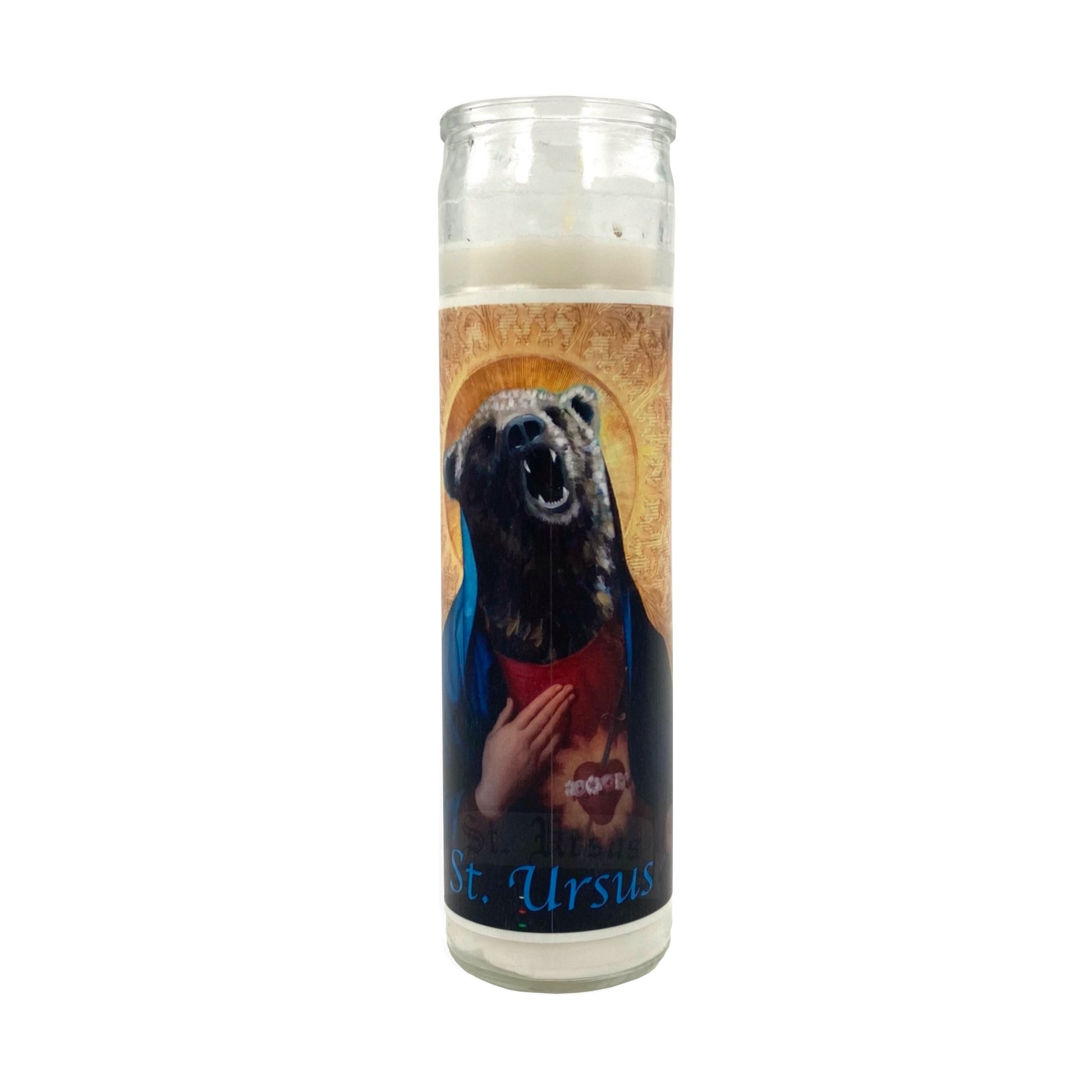 Animal Spirits Prayer Candles by Will Eskridge - St. Ursus (blue text) by Will Eskridge - K. A. Artist Shop