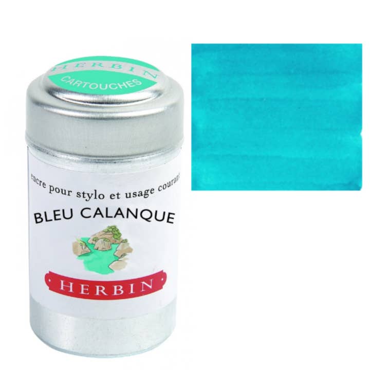 Herbin Fountain Pen Ink Cartridges - Tin of 6 - Bleu Calanque (Blue Creek) by Herbin - K. A. Artist Shop