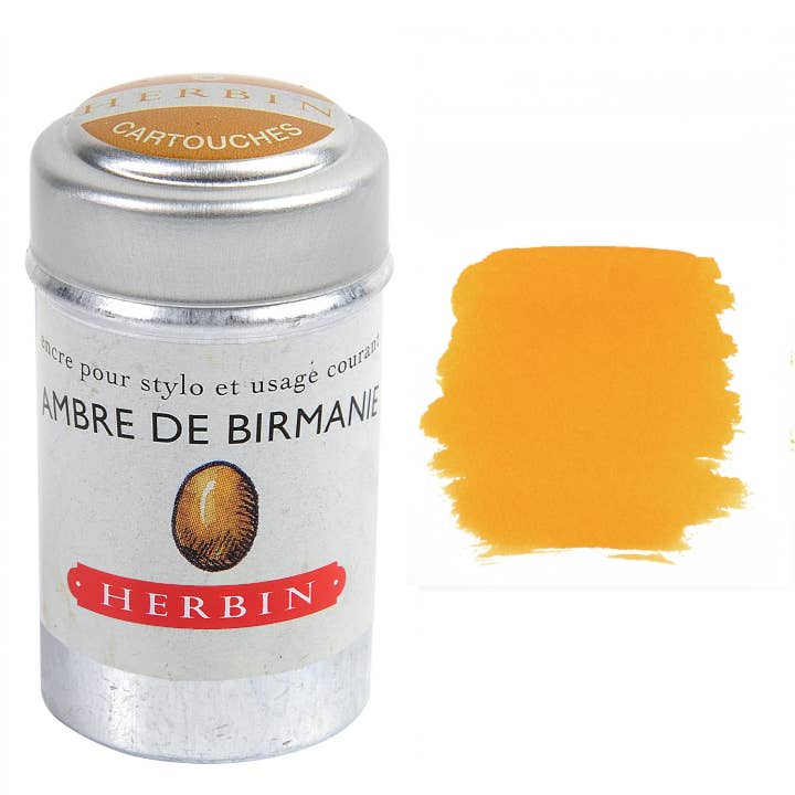 Herbin Fountain Pen Ink Cartridges - Tin of 6 - Amber de Bermanie (Burmese Amber) by Herbin - K. A. Artist Shop