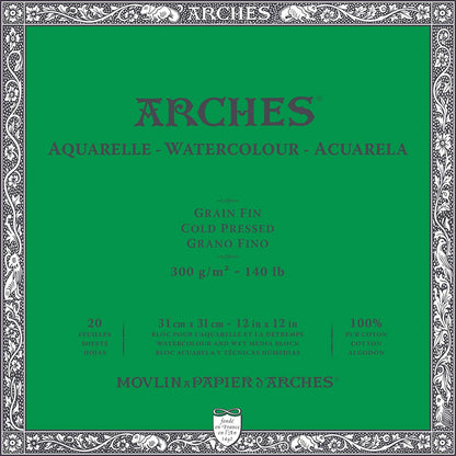 Arches Aquarelle Watercolor Block - Cold Press - 300 gsm - 20 sheets - 12 x 12 inches by Arches - K. A. Artist Shop