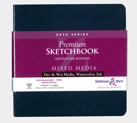 901750S Stillman & Birn Softcover Mixed Media Sketchbook, Square, 7 1/2 x 7  1/2, 52 Pages, Zeta Series