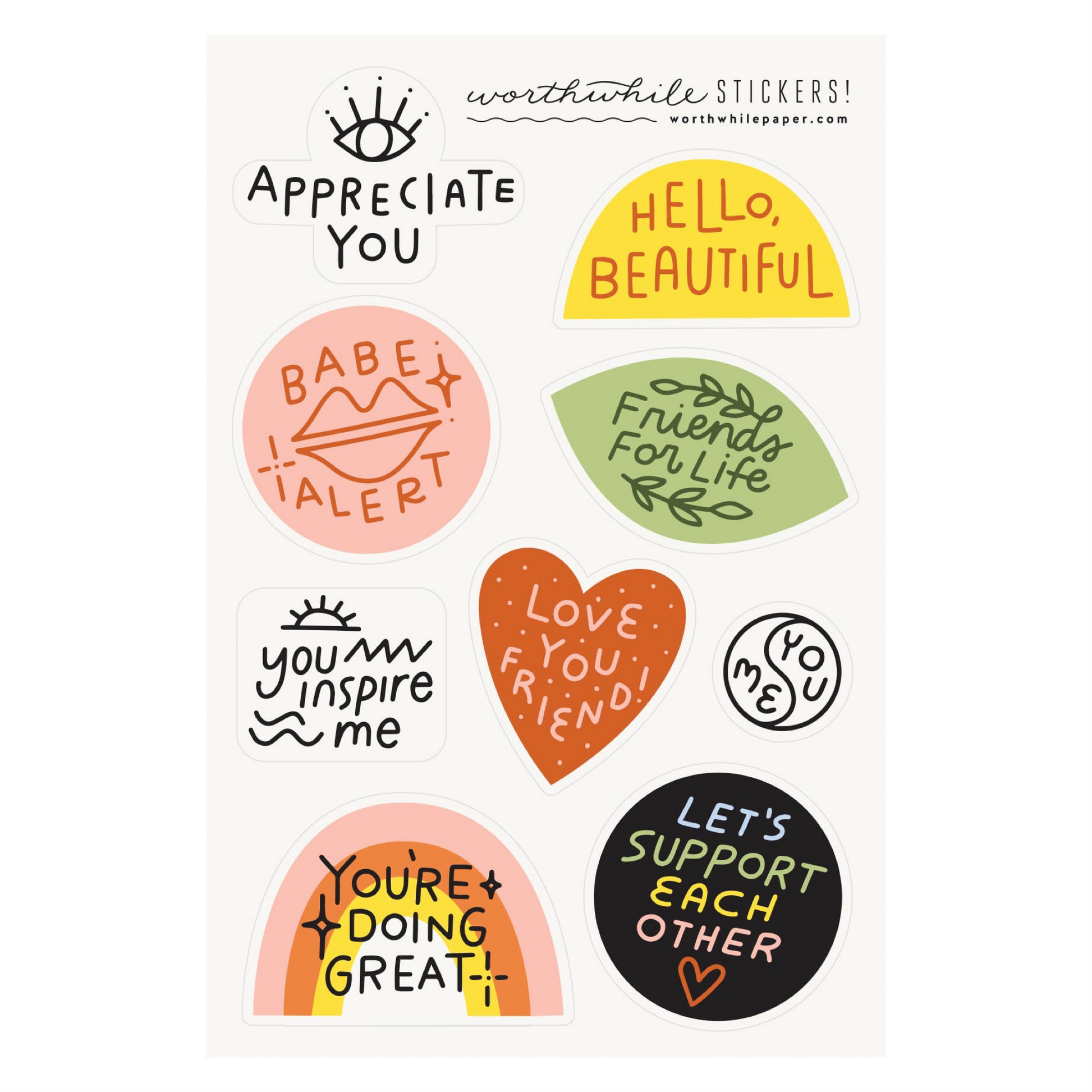 "Friendship" Sticker Sheet by Worthwhile Paper - by Worthwhile Paper - K. A. Artist Shop