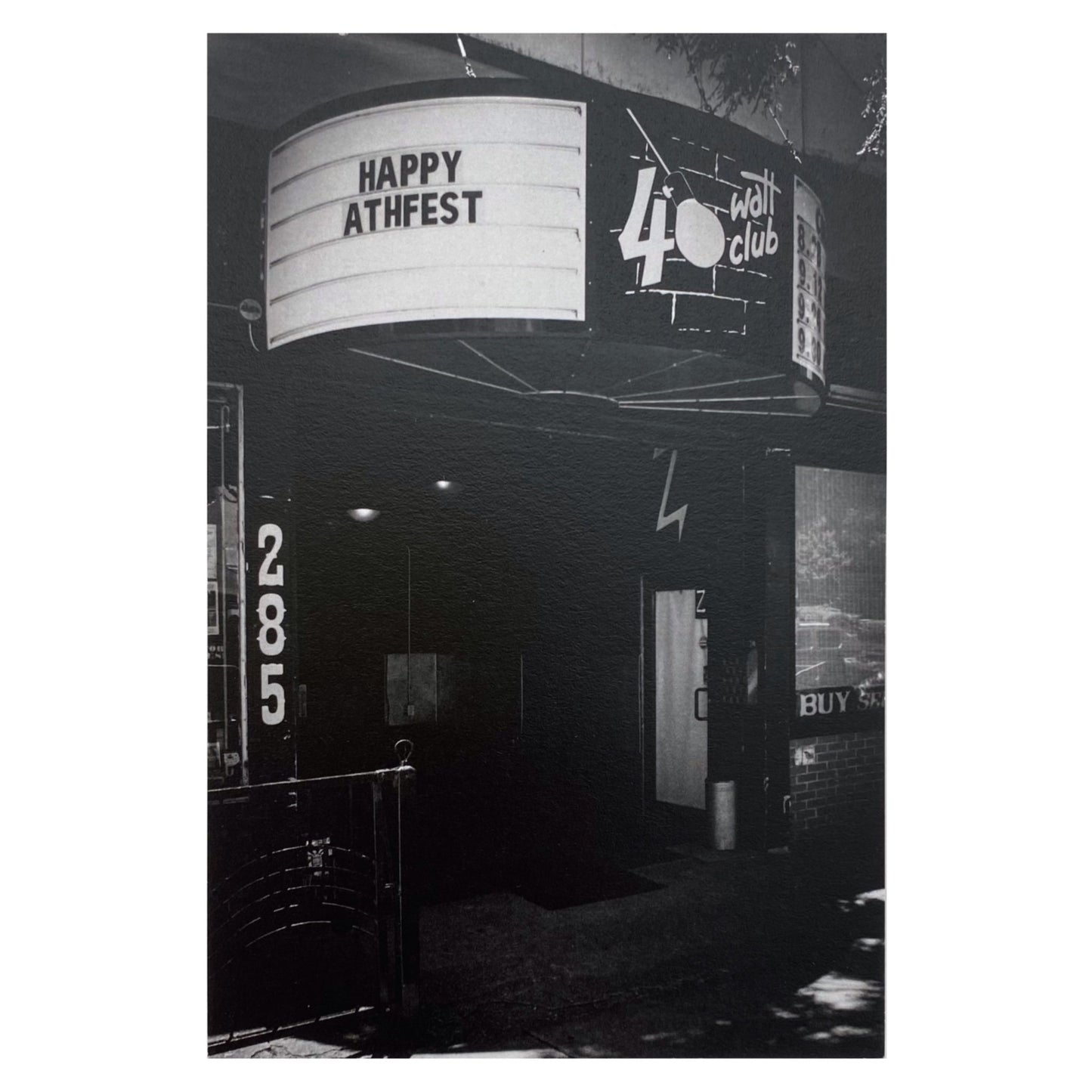 Athens, GA Postcards by Frances Hughes - 40 Watt Club in Black and White - by Frances Hughes - K. A. Artist Shop