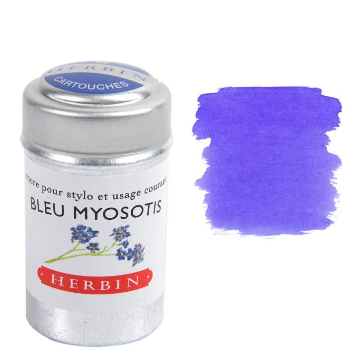 Herbin Fountain Pen Ink Cartridges - Tin of 6 - Bleu Myosotis (Forget Me Not) by Herbin - K. A. Artist Shop