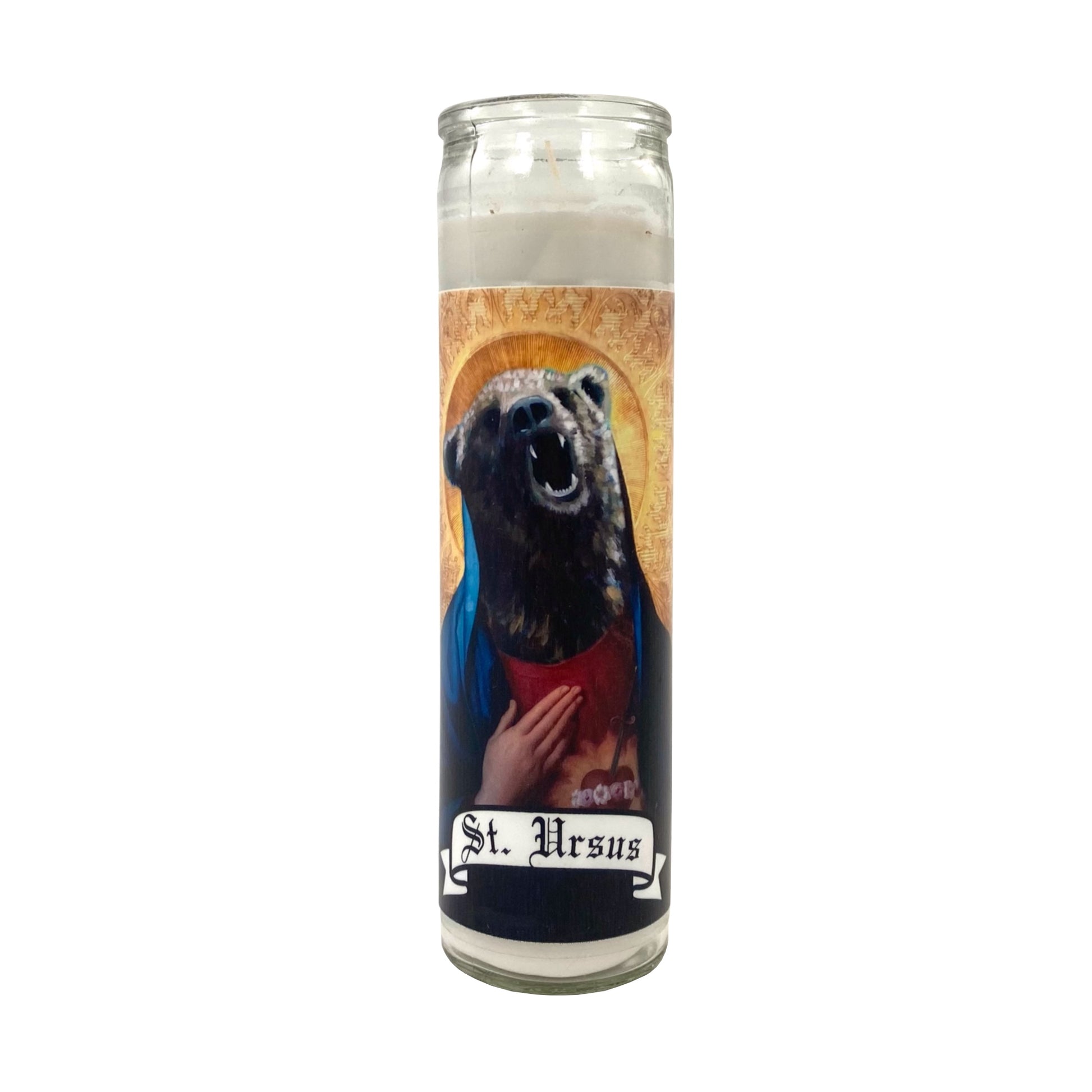 Animal Spirits Prayer Candles by Will Eskridge - St. Ursus (black text) by Will Eskridge - K. A. Artist Shop