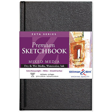 Mixed Media Sketchbook - Zeta Series (Extra Heavyweight, Smooth Surface) - Hard Cover - A5 (5.5 x 8.5 inches) - hard bound - 26 sheets by Stillman & Birn - K. A. Artist Shop