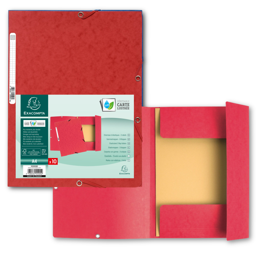 Exacompta - Ref 55190E - Forever Young Collection - Elasticated 3 Flap  Folders - 240 x 320mm in Size, Suitable for A4 Documents - Assorted Colours