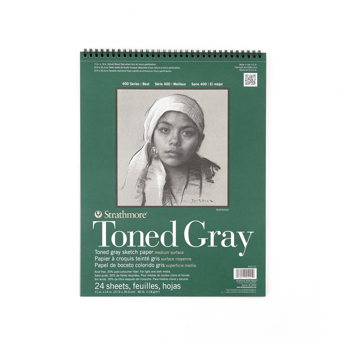 Strathmore Toned Gray Sketch Pad - 400 Series - 11 x 14 inches (24 Sheets) by Strathmore - K. A. Artist Shop