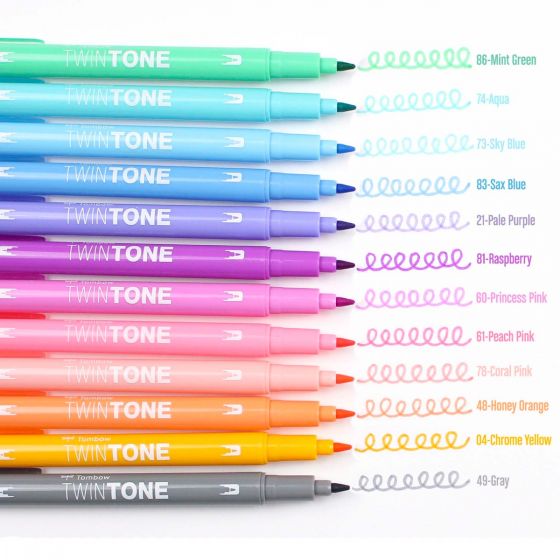Tombow Twintone Dual Tip Marker Sets - Pastels - Set of 12 by Tombow - K. A. Artist Shop