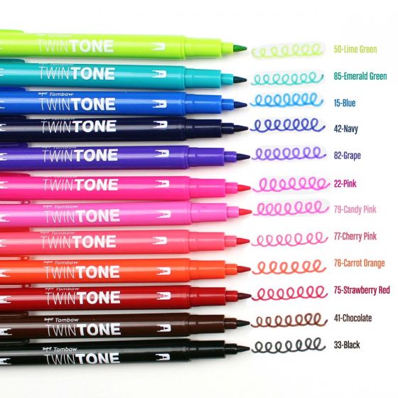 Tombow Twintone Dual Tip Marker Sets - Brights - Set of 12 by Tombow - K. A. Artist Shop