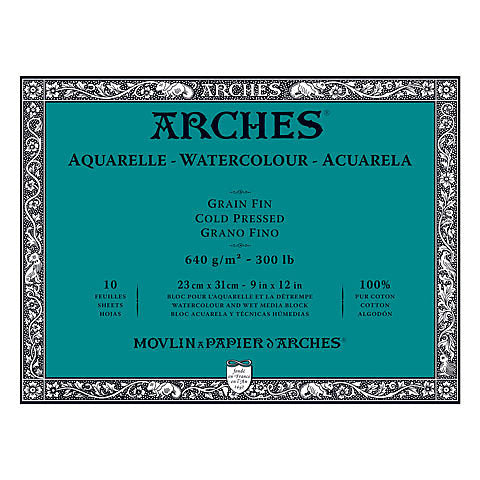 Arches Aquarelle Watercolor Block - Cold Press - 640 gsm - 10 sheets - 9 x 12 inches by Arches - K. A. Artist Shop