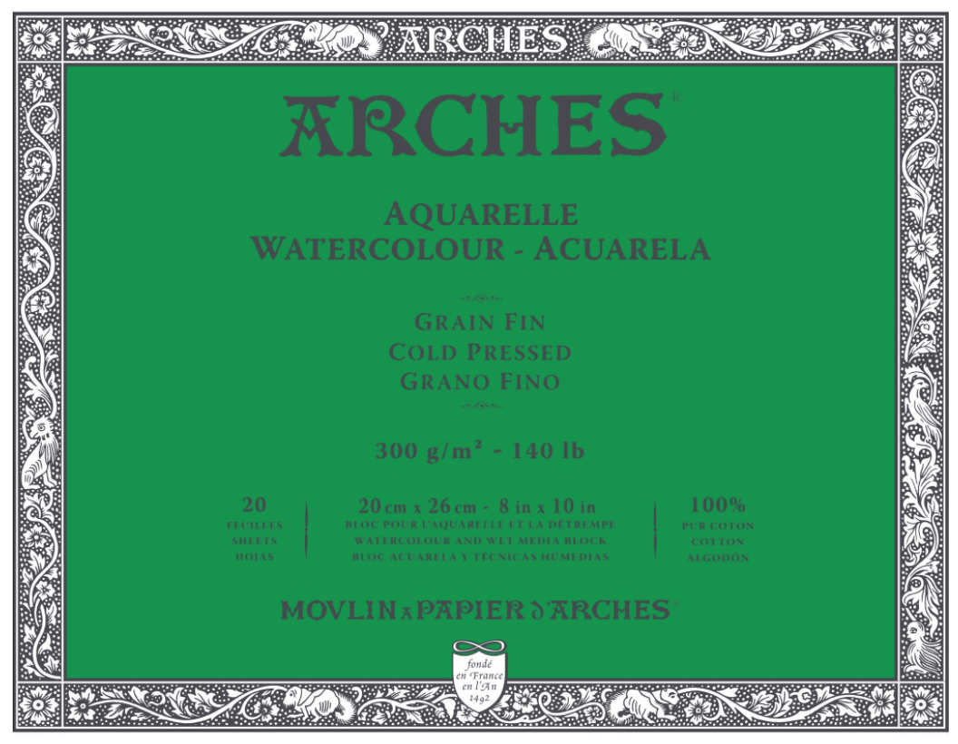 Arches Aquarelle Watercolor Block - Cold Press - 300 gsm - 20 sheets - 8 x 10 inches by Arches - K. A. Artist Shop