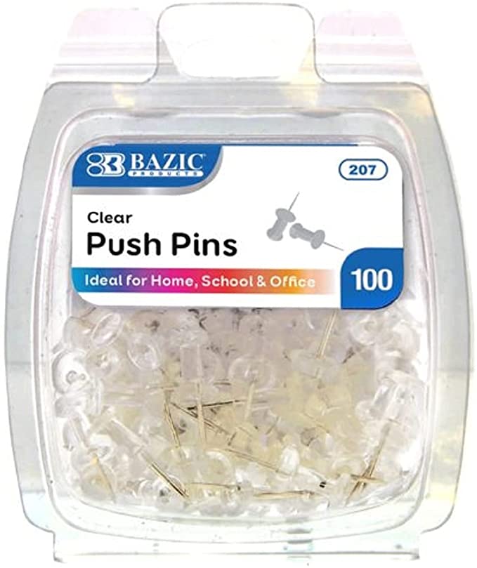 BAZIC Clear Push Pins, 100 Per Pack