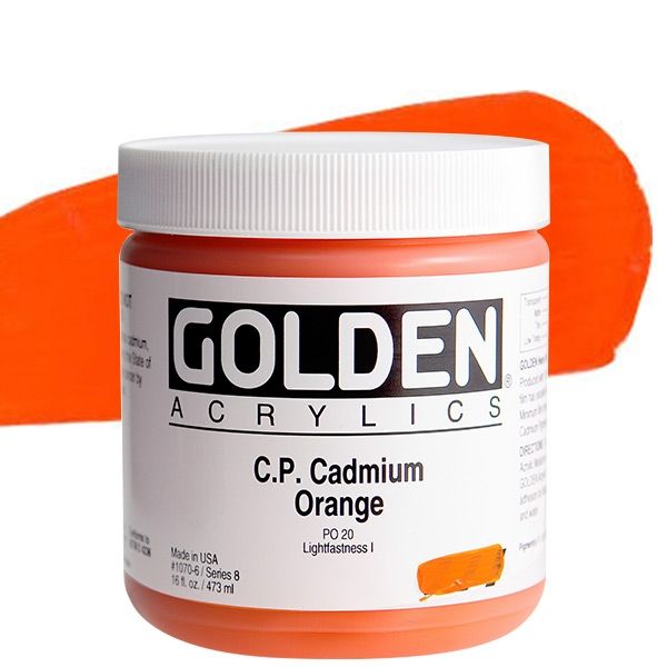 Golden Heavy Body Acrylics - 8 oz. Jar - Cadmium Orange by Golden - K. A. Artist Shop