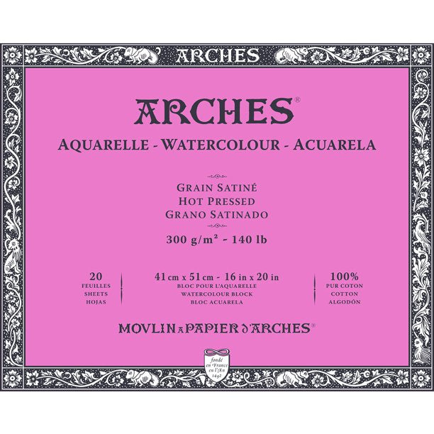 Arches Aquarelle Watercolor Block - Hot Press - 300 gsm - 16 x 20 inches by Arches - K. A. Artist Shop
