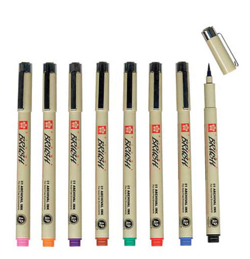 Pigma Micron Brush Pens - Assorted Colors - Set of 8 - by Sakura - K. A. Artist Shop