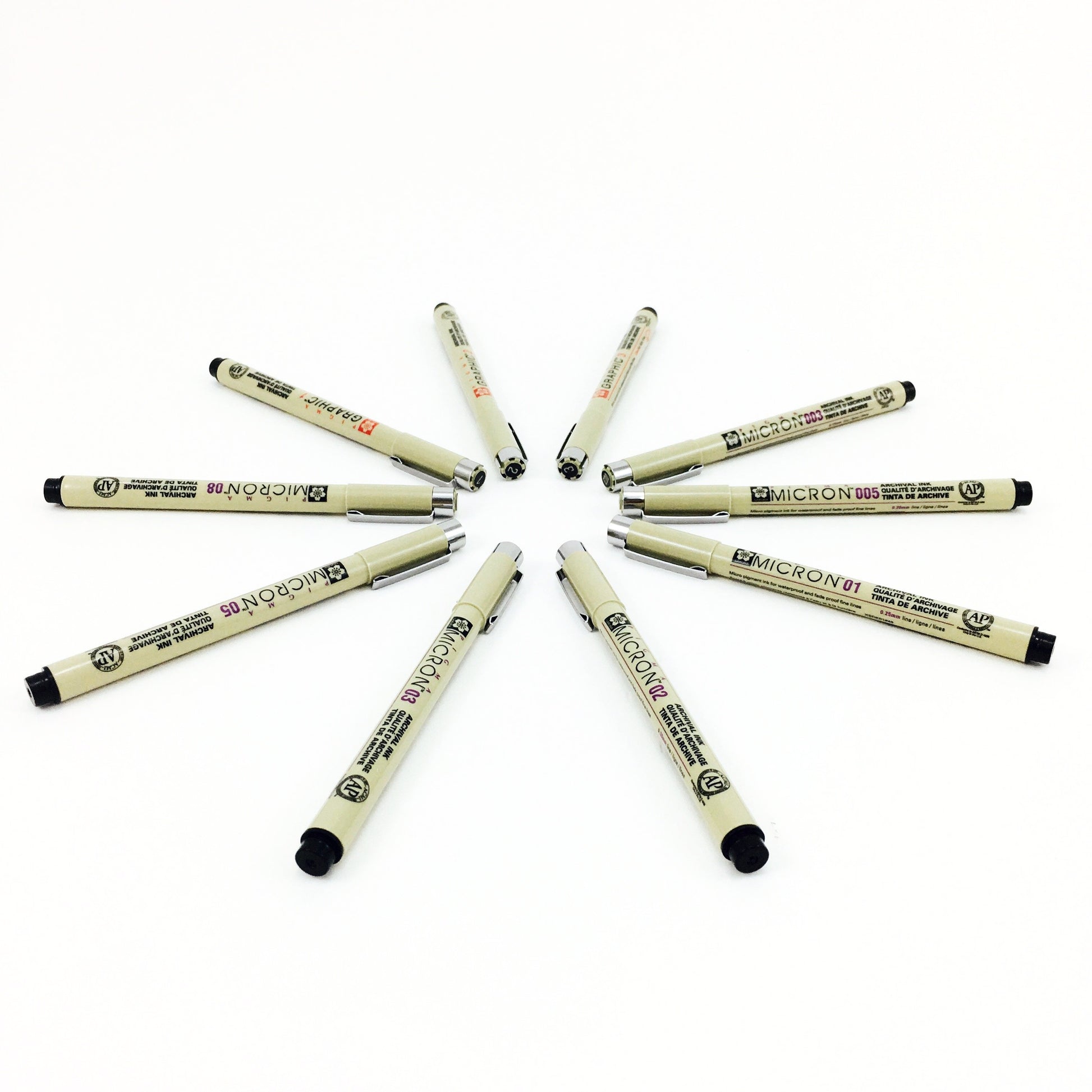 Sakura Pigma Micron Fineliners Black: Set of 6 (+ 1 Brush Pen)