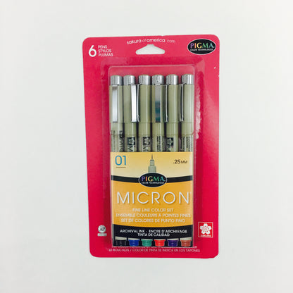 Pigma Micron Pen Sets - Colors - Size 01 Assorted Colors - 6/pack by Sakura - K. A. Artist Shop