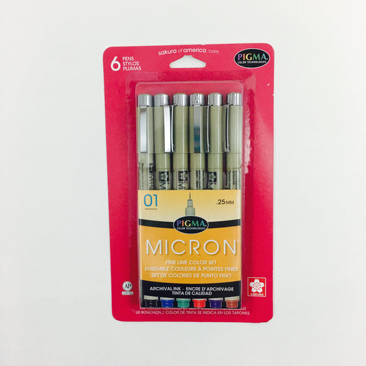Pigma Micron Pen Sets - Colors - Size 01 Assorted Colors - 6/pack by Sakura - K. A. Artist Shop