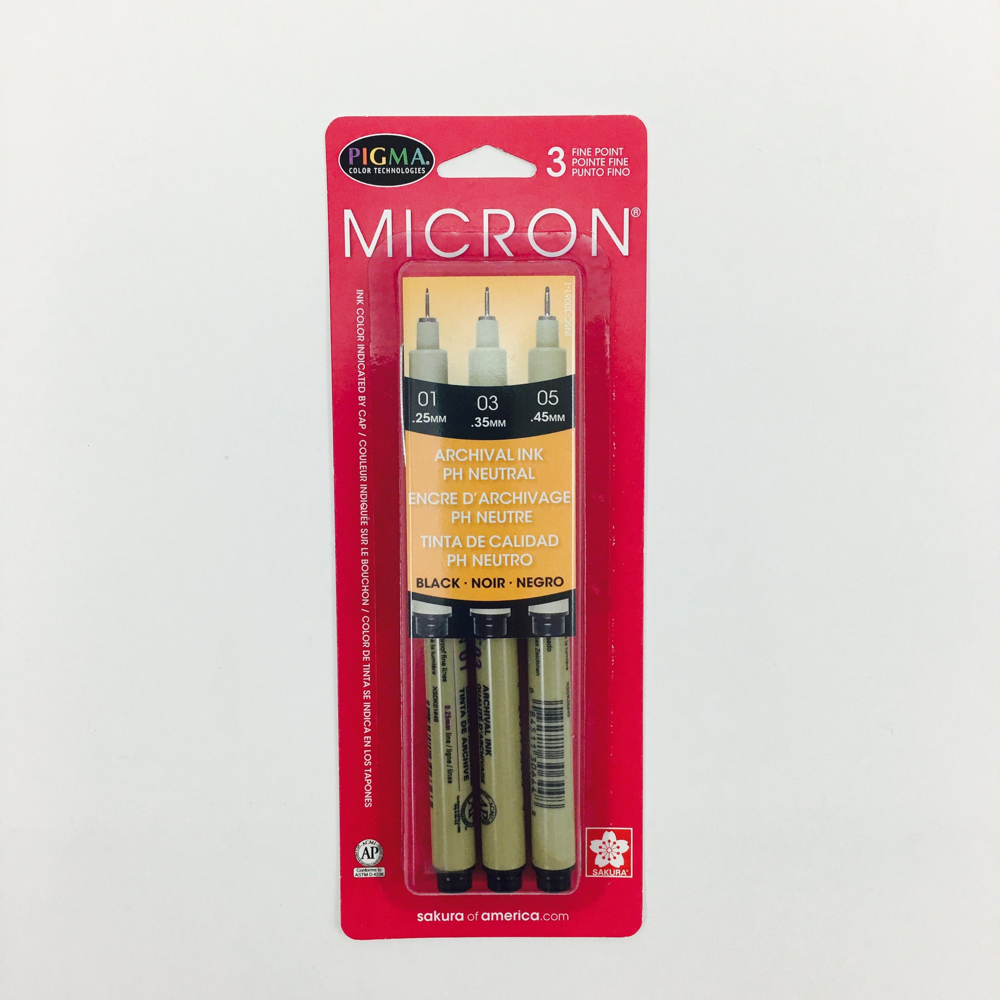 Pigma Micron Pen Sets - Black - 3 pack (01, 03, 05) by Sakura - K. A. Artist Shop