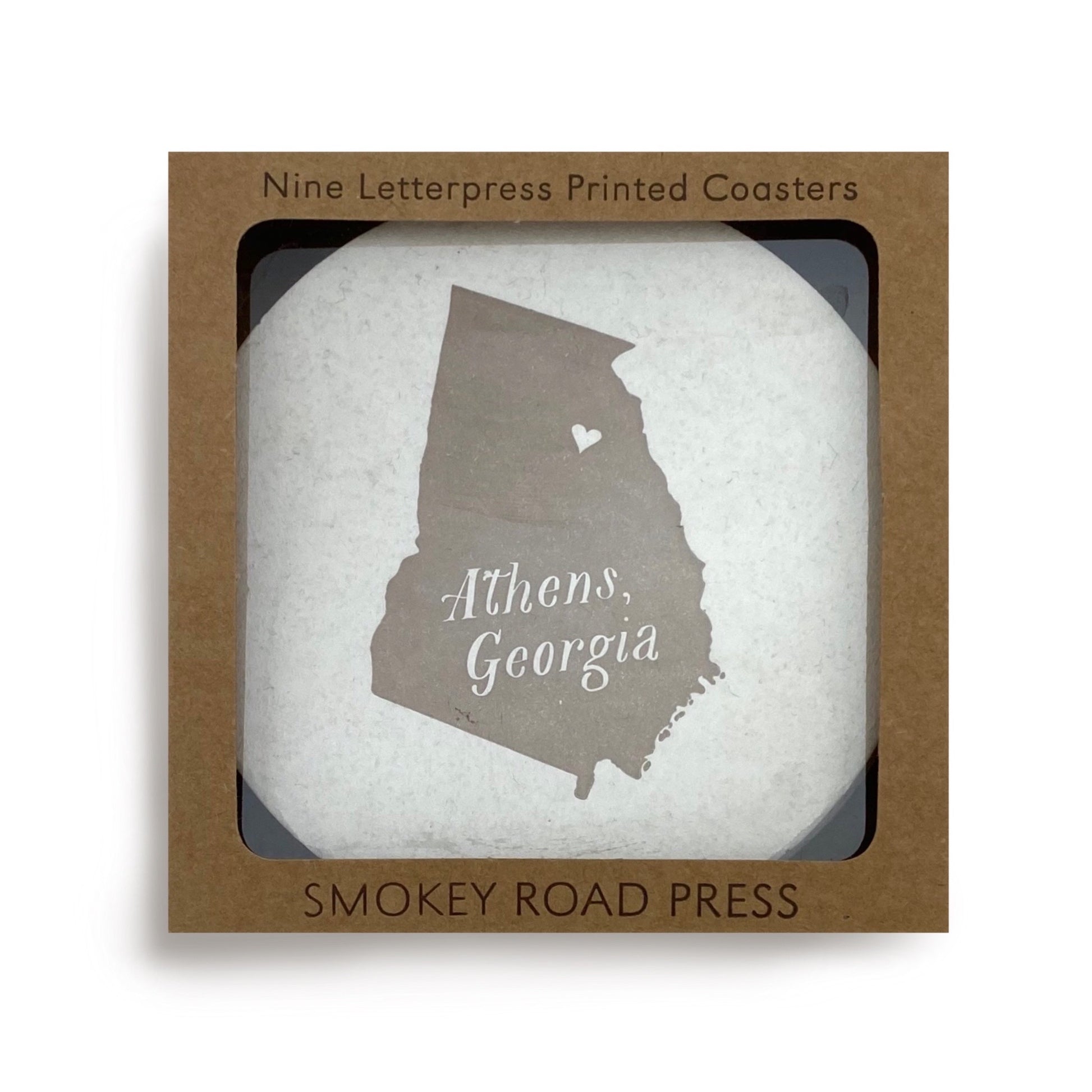 Smokey Road Press Athens, Georgia Set of 9 Letterpress Printed Coasters - by Smokey Road Press - K. A. Artist Shop