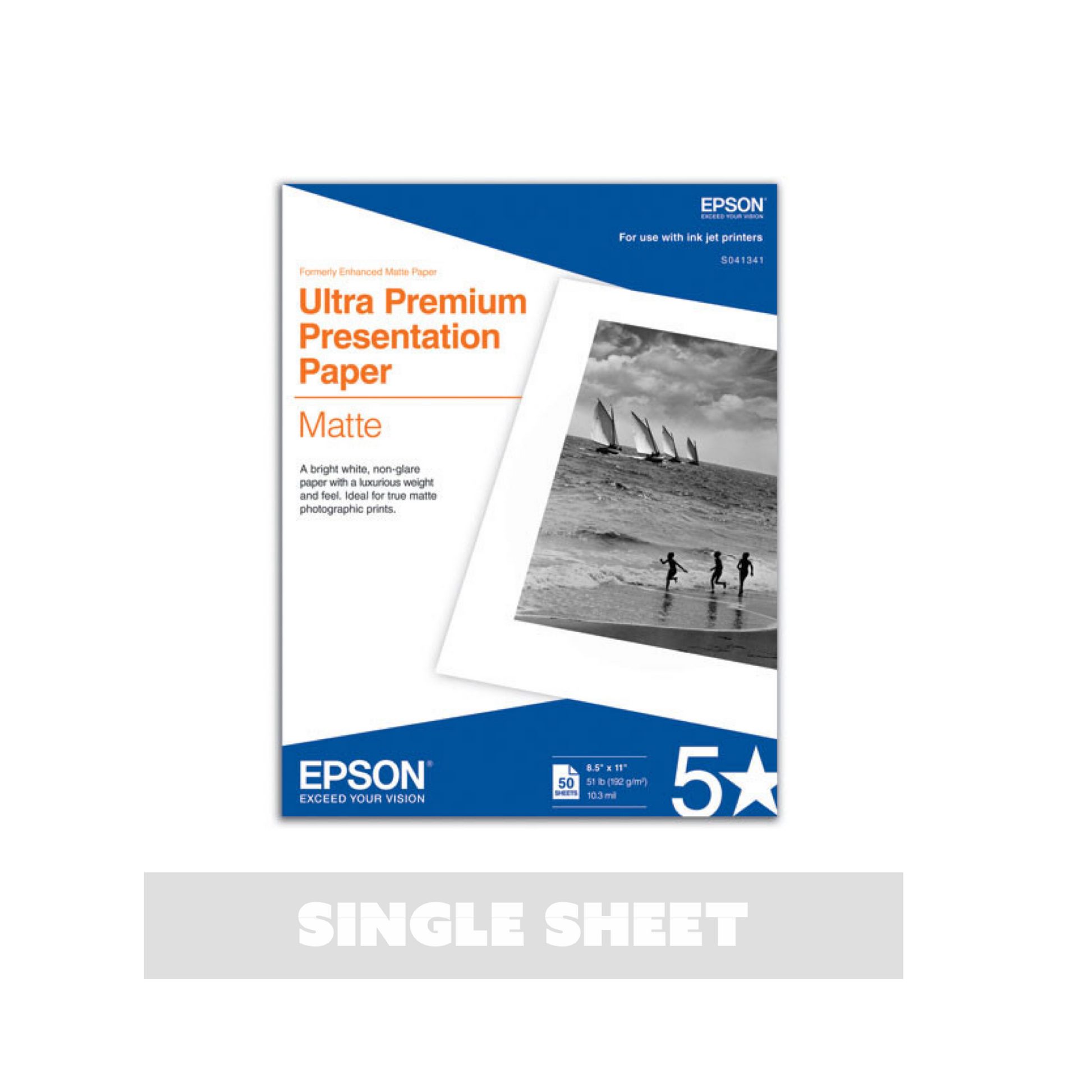 Epson Ultra Premium Presentation Paper MATTE (8.5x11 Inches, 50 Sheets)  (S041341),White