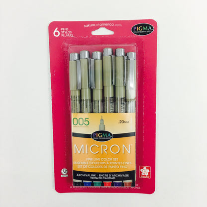 Pigma Micron Pen Sets - Colors - Size 005 Assorted Colors - 6/pack by Sakura - K. A. Artist Shop