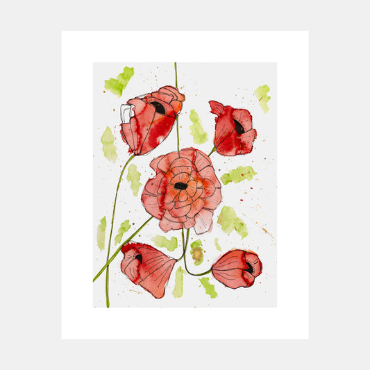 "Pyrrol Poppies" Watercolor Print by Teresa Bacon - 8x10 inches by Teresa Bacon - K. A. Artist Shop