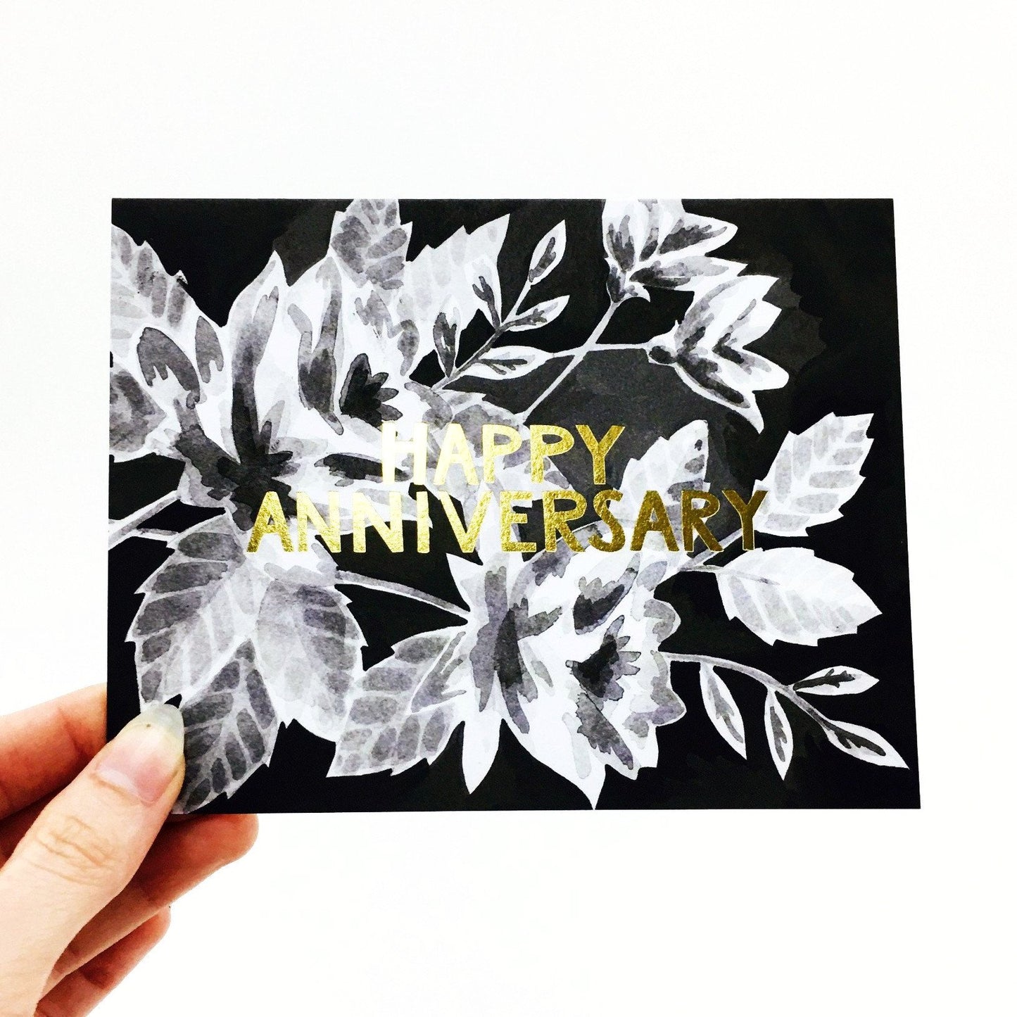 "Happy Anniversary" Black Floral Card by One Canoe Two - by 1Canoe2 - K. A. Artist Shop