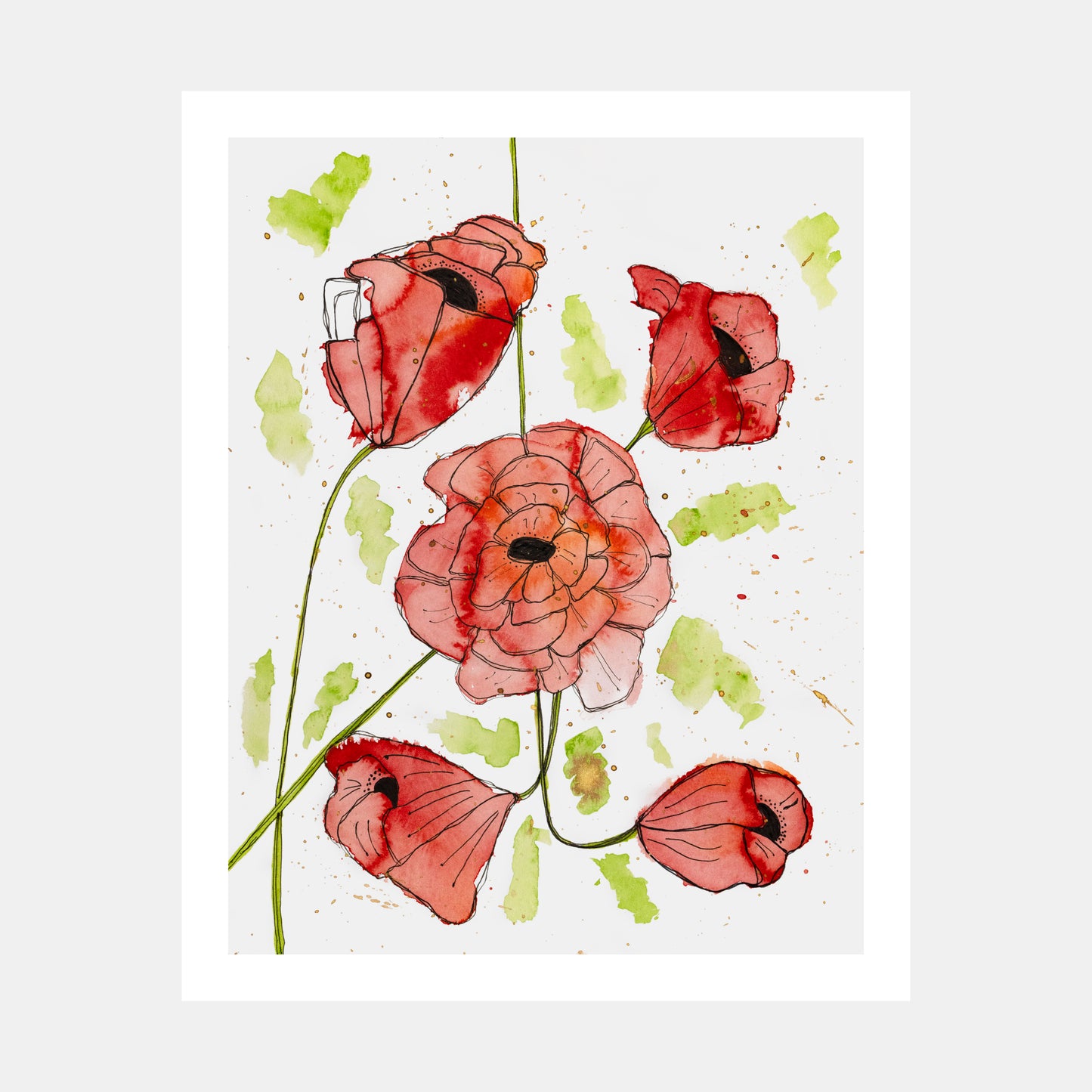"Pyrrol Poppies" Watercolor Print by Teresa Bacon - 16x20 inches by Teresa Bacon - K. A. Artist Shop