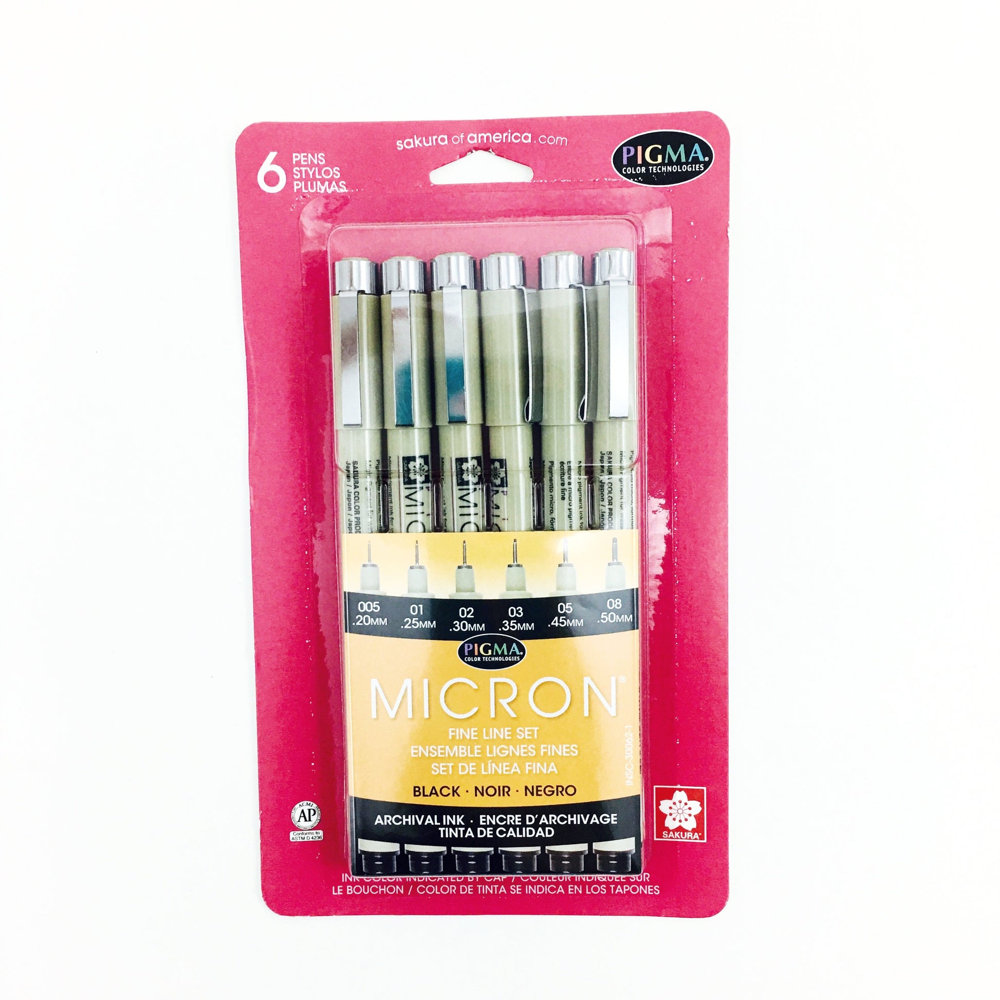 Pigma Micron Pen Sets - Black - 6 pack (005, 01, 02, 03, 05, 08) by Sakura - K. A. Artist Shop