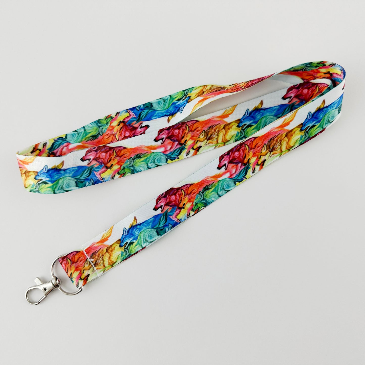 "Rainbow Wolf Pack" Lanyard by Katy Lipscomb