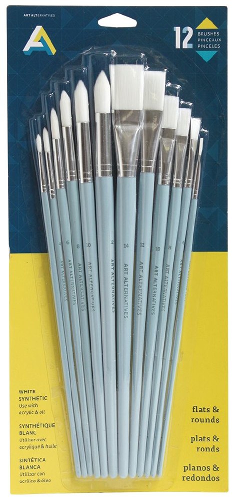Art Alternatives Economy Brush Sets - Long Handle (set of 12) - White Synthetic (Flats and Rounds) by Art Alternatives - K. A. Artist Shop