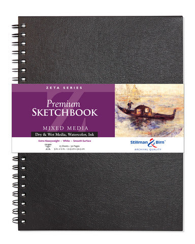 Mixed Media Sketchbook - Zeta Series (Extra Heavyweight, Smooth Surface) - Hard Cover - 9 x 12 inches - spiral bound - 50 sheets by Stillman & Birn - K. A. Artist Shop