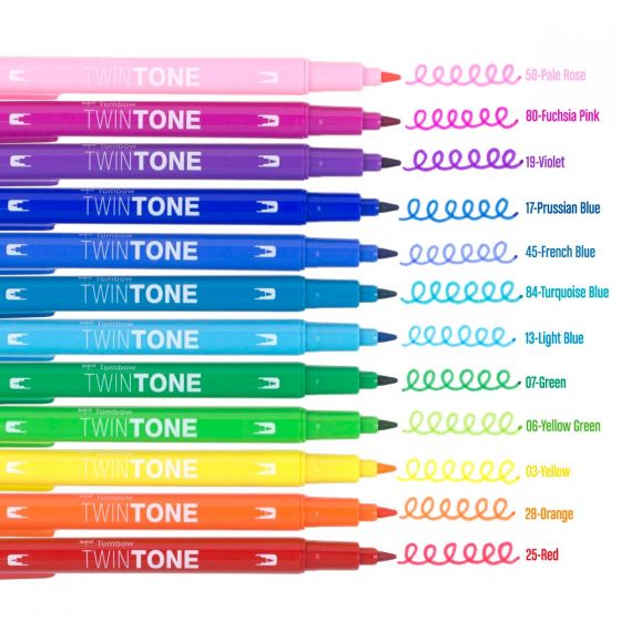 Tombow Twintone Dual Tip Marker Sets - Rainbow - Set of 12 by Tombow - K. A. Artist Shop